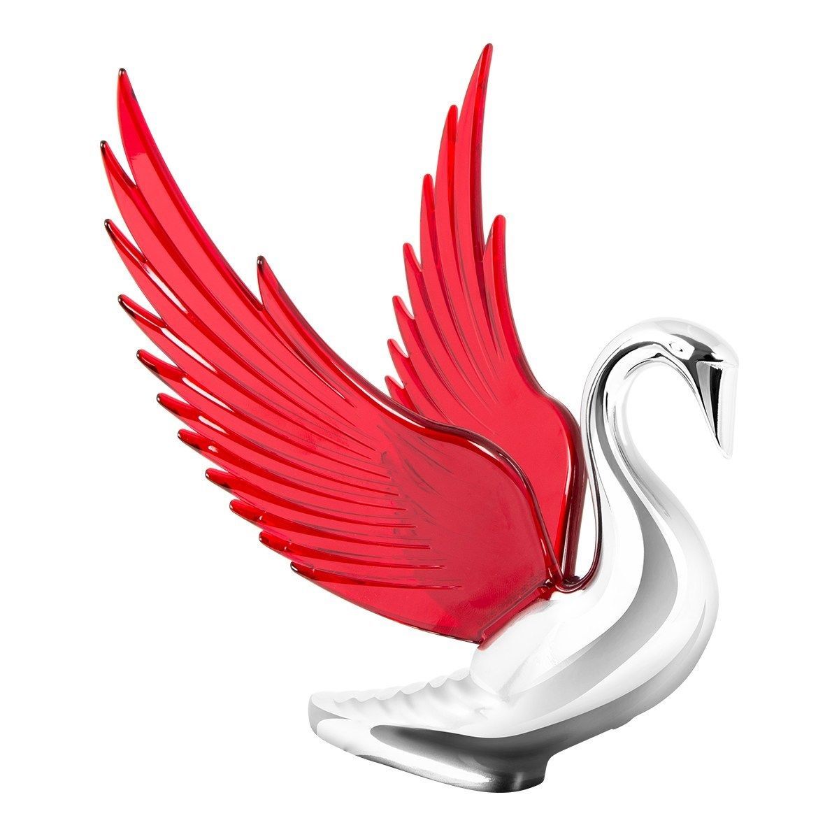 Swan Bugler Chrome with RED Windrider Wings - Hood Ornament 