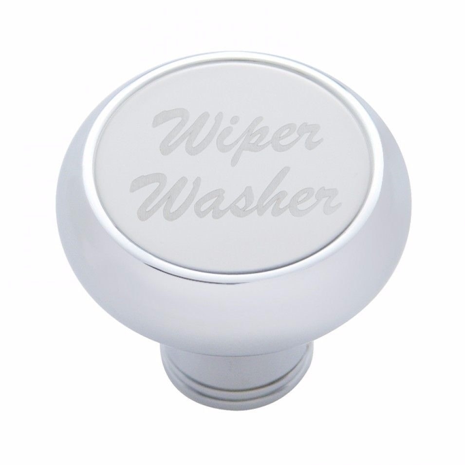 Small Deluxe Wiper-Washer (Chrome) Dash Knob - Stainless Steel Plaque