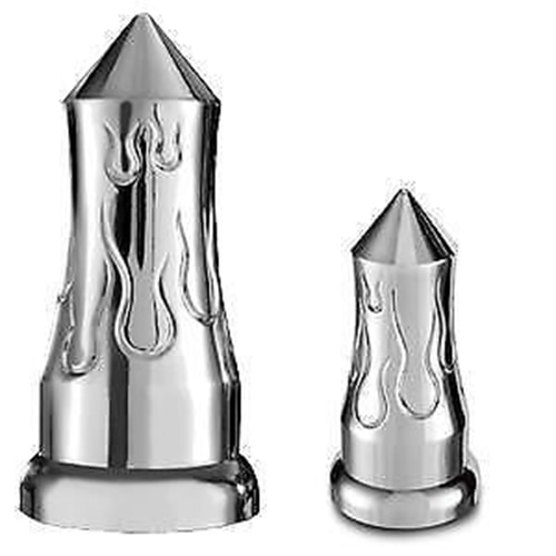 Chrome  Lug Nut Covers Towering Inferno Flames 33mm - Semi Truck 60PC