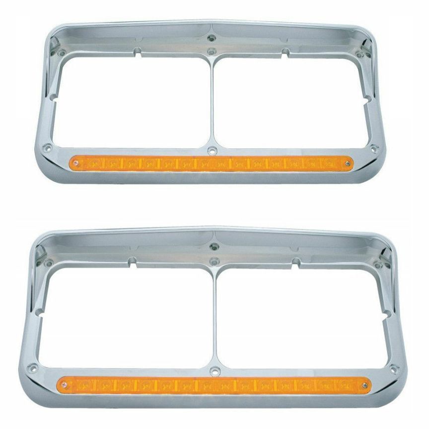 LED Dual Headlight Bezel with Visor for Peterbilt FreightlinÛÜer Kenworth, Set