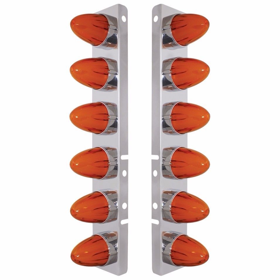 Peterbilt 12 LED Front Air Cleaner Brackets Watermelon Amber/Amber, Pair